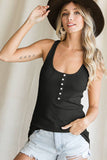 Button Ribbed Tank Top Black