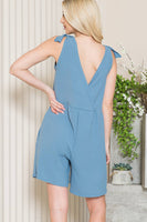 Cross Back Romper w Pockets: Sky Blue