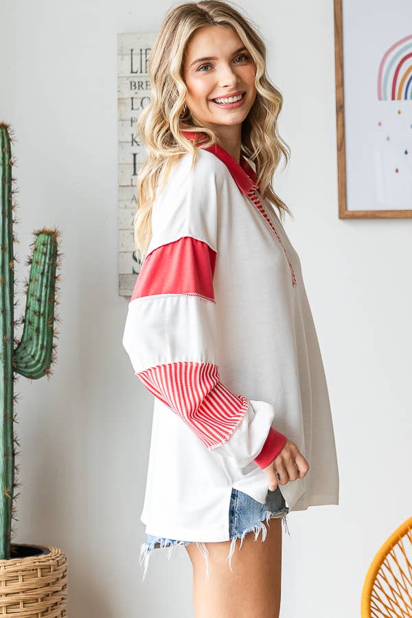 Must have long sleeve block pattern top