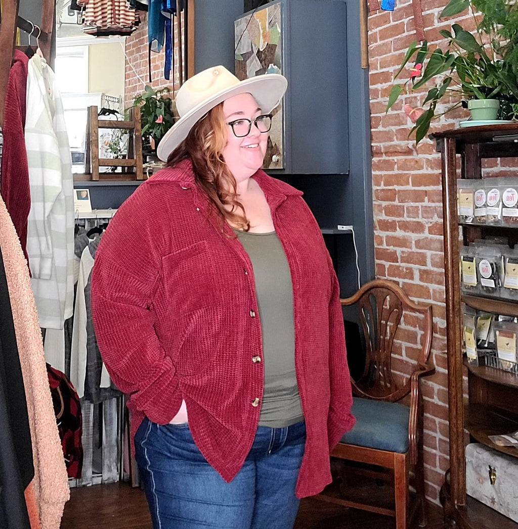 Plus Burgandy Round Hem Shacket