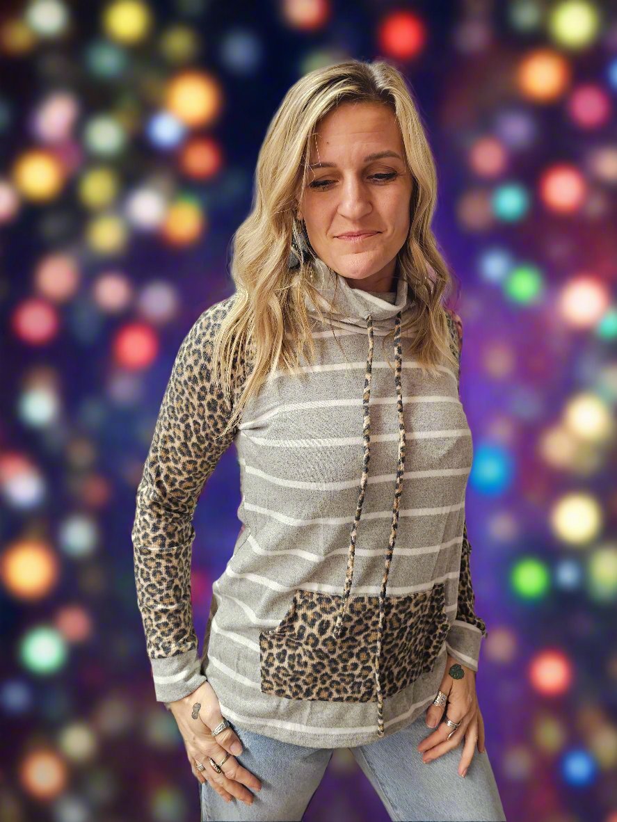 Striped Cowl Neck Sweater