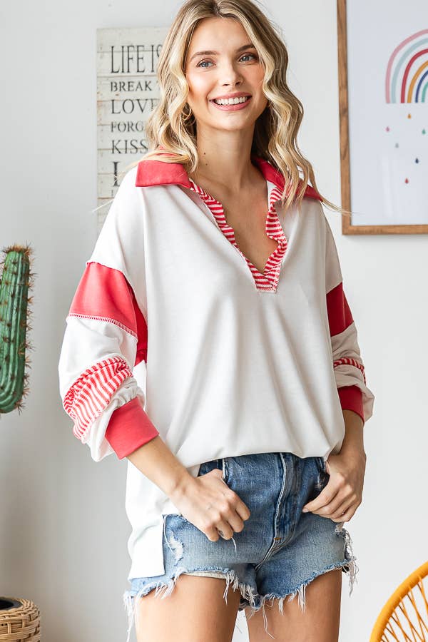 Must have long sleeve block pattern top