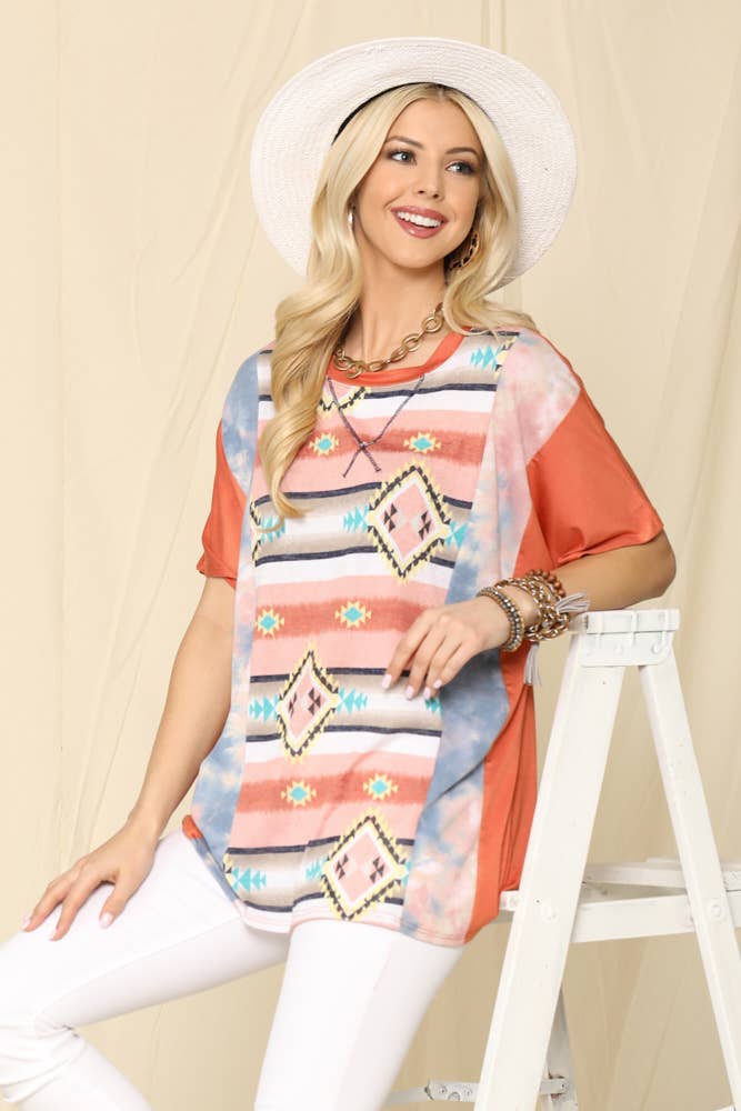 Aztec print Short Sleeve Top