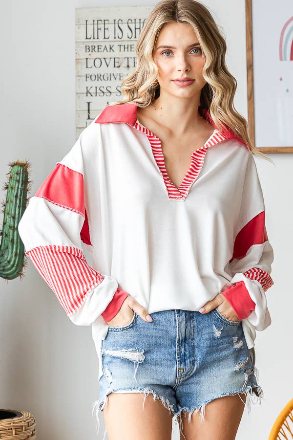 Must have long sleeve block pattern top