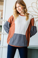 Block Colored Cable Knit Crew Neck