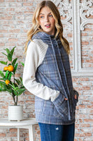 Vintage looking Plaid with Cable Knit Sleeve Hoodie