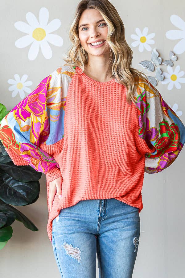 Plus Waffle Knit Colorful Top