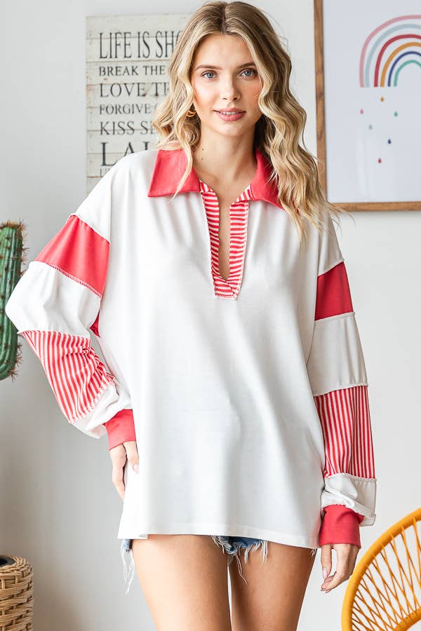 Must have long sleeve block pattern top