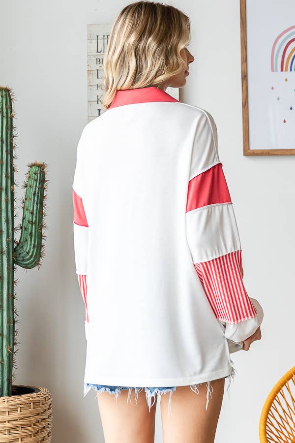 Must have long sleeve block pattern top