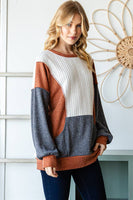 Block Colored Cable Knit Crew Neck