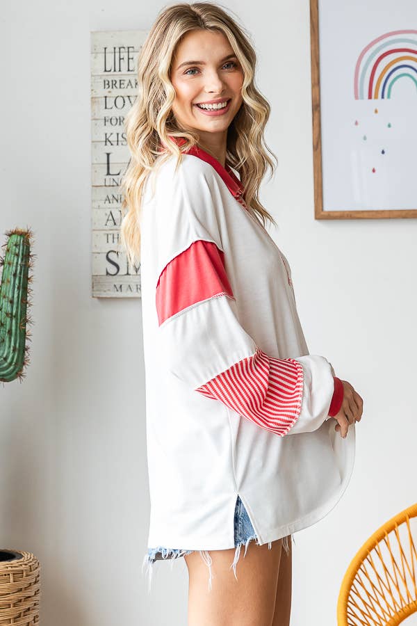 Must have long sleeve block pattern top