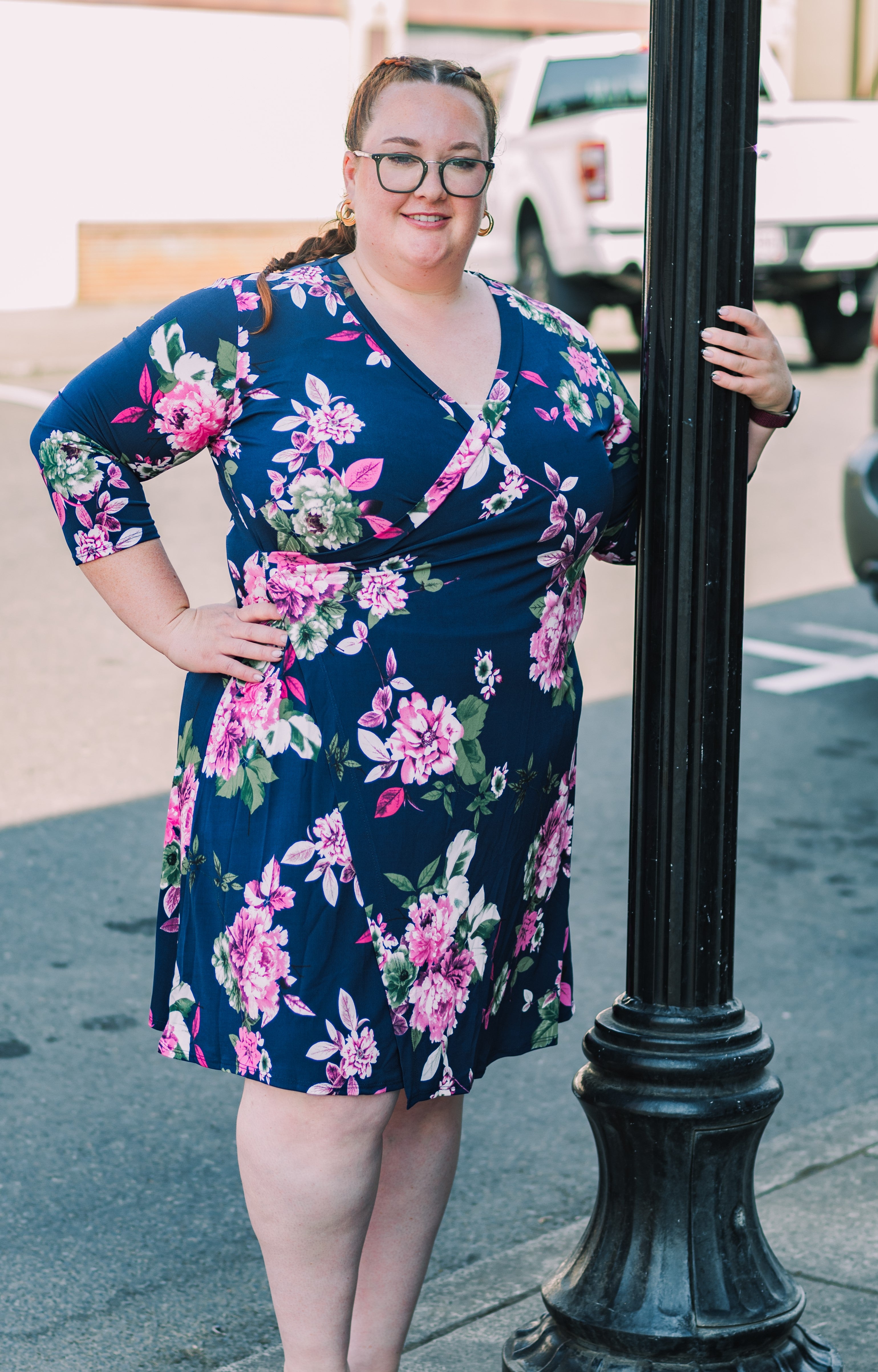 Plus Size Floral Fashion Faux Wrap Dress