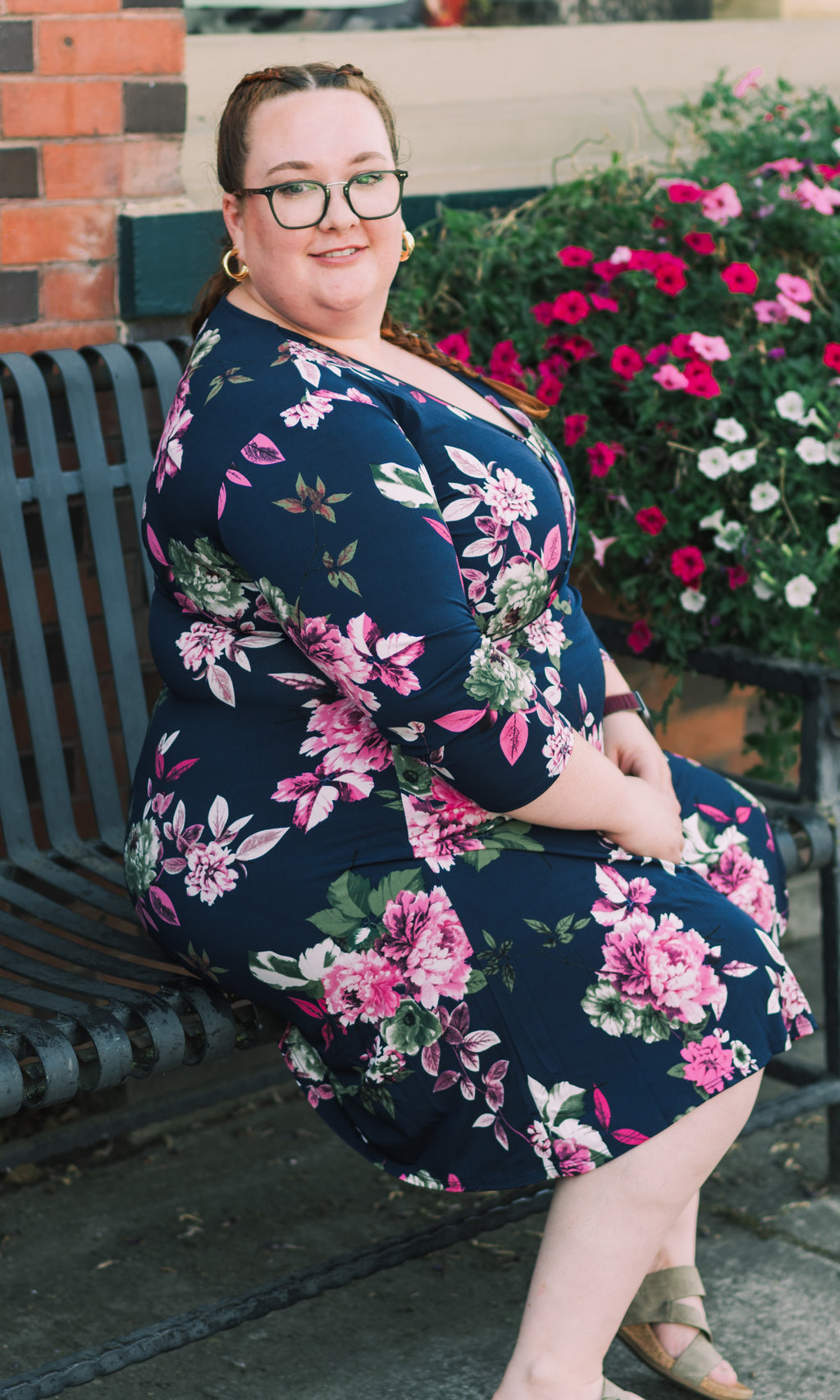 Plus Size Floral Fashion Faux Wrap Dress