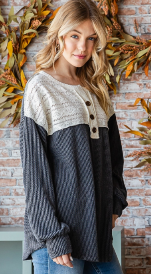 Lace Contrast Fall Drop Shoulder Top