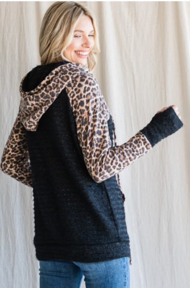 Fuzzy Sparkly Animal Print Hoodie