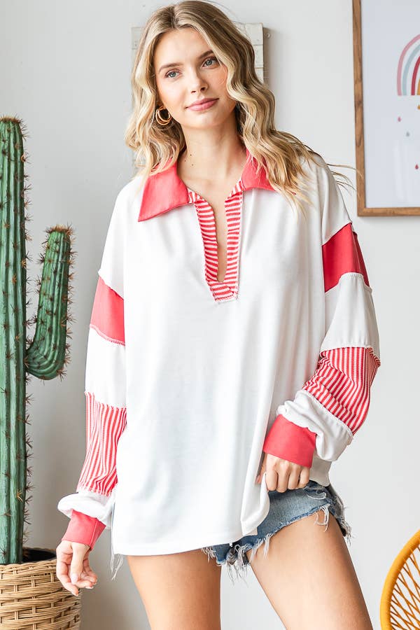 Must have long sleeve block pattern top