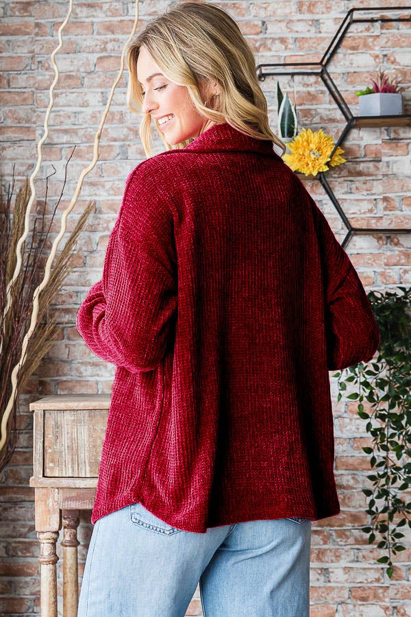 Plus Burgandy Round Hem Shacket