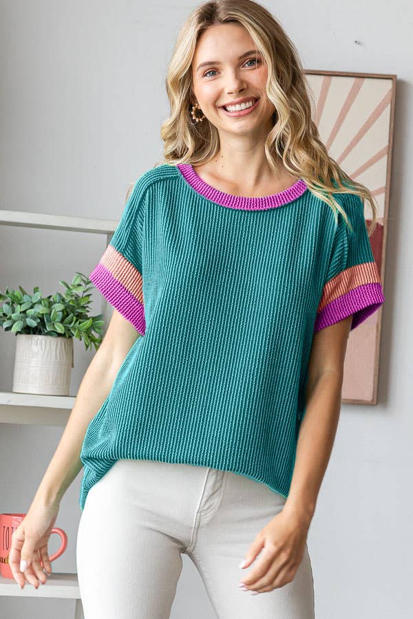 Plus Women's Round Neck Color Block Knit Top