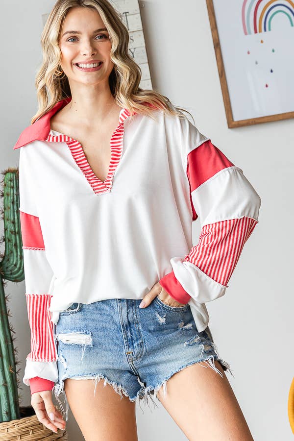 Must have long sleeve block pattern top