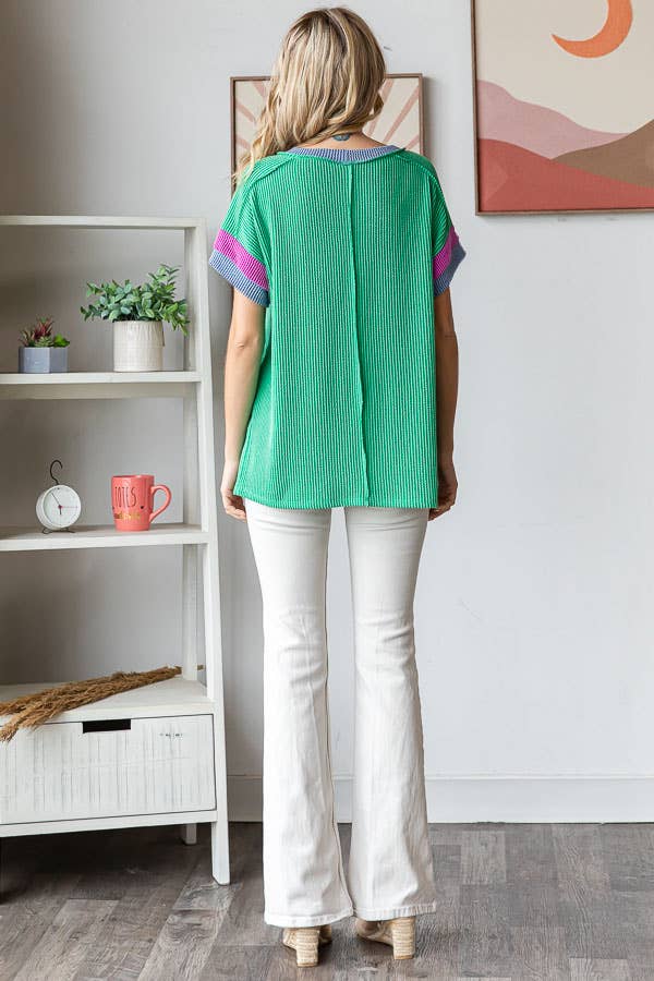 Plus Women's Round Neck Color Block Knit Top