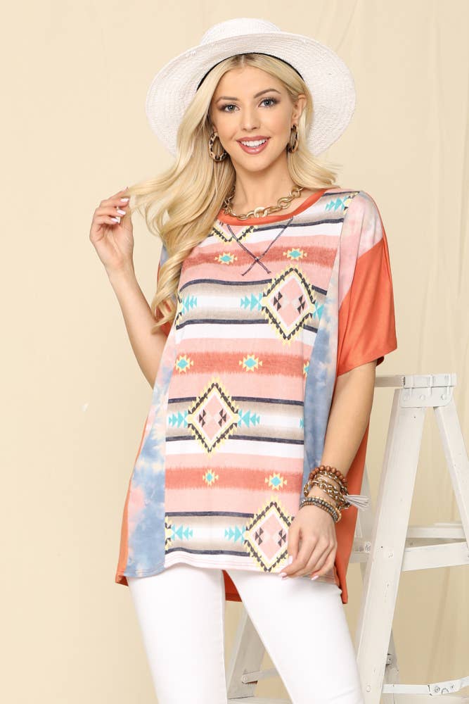 Aztec print Short Sleeve Top