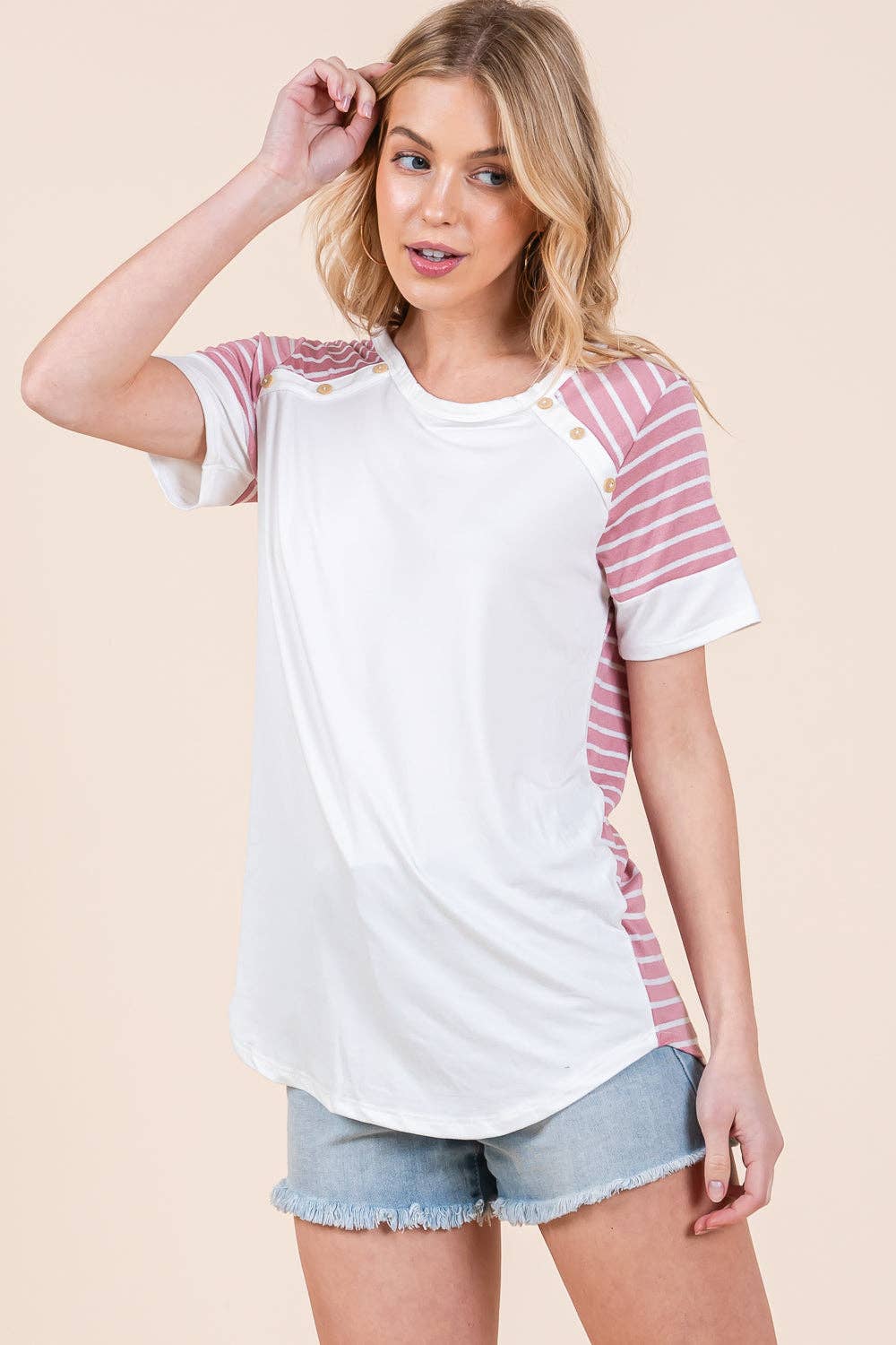 Stripe Combo Short Sleeve Top