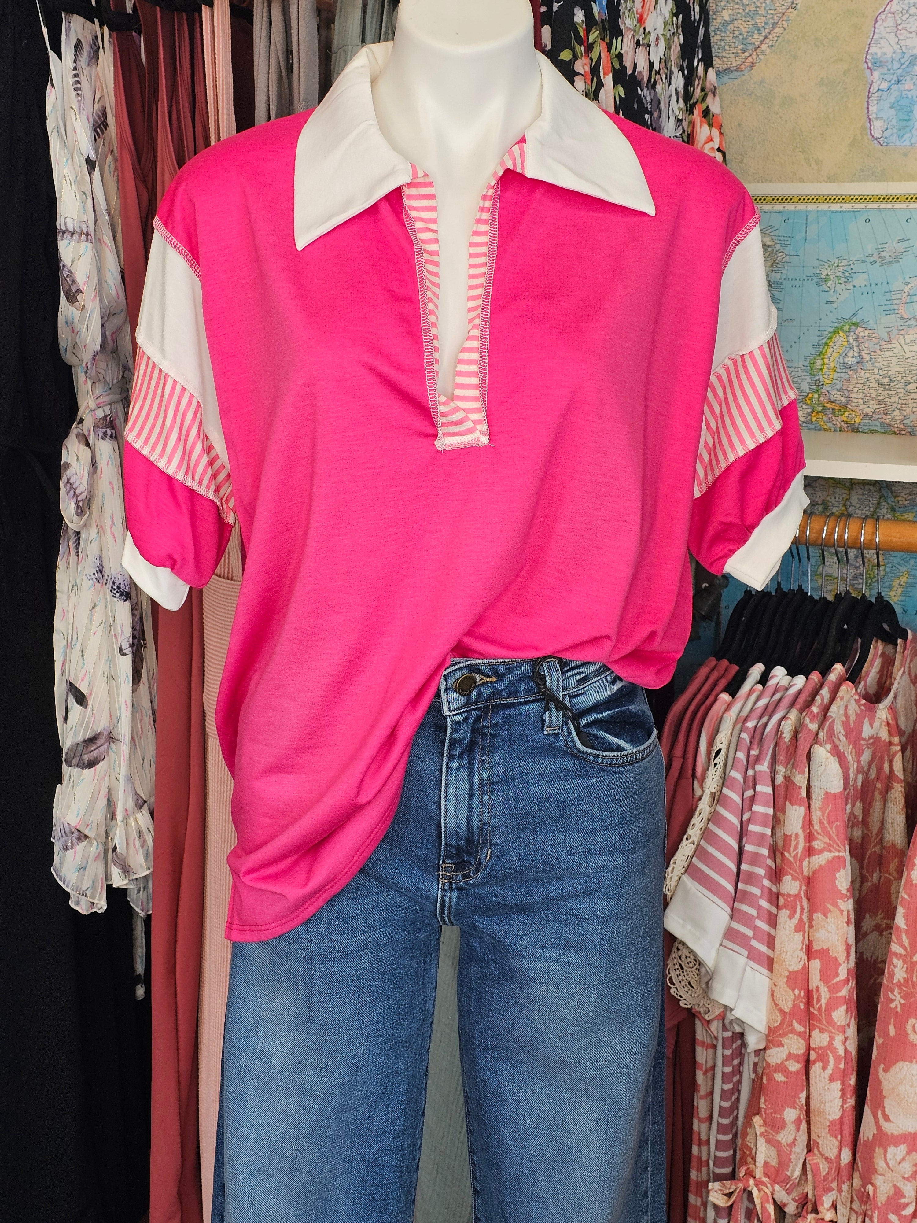 Bright Collared Short-sleeved Top