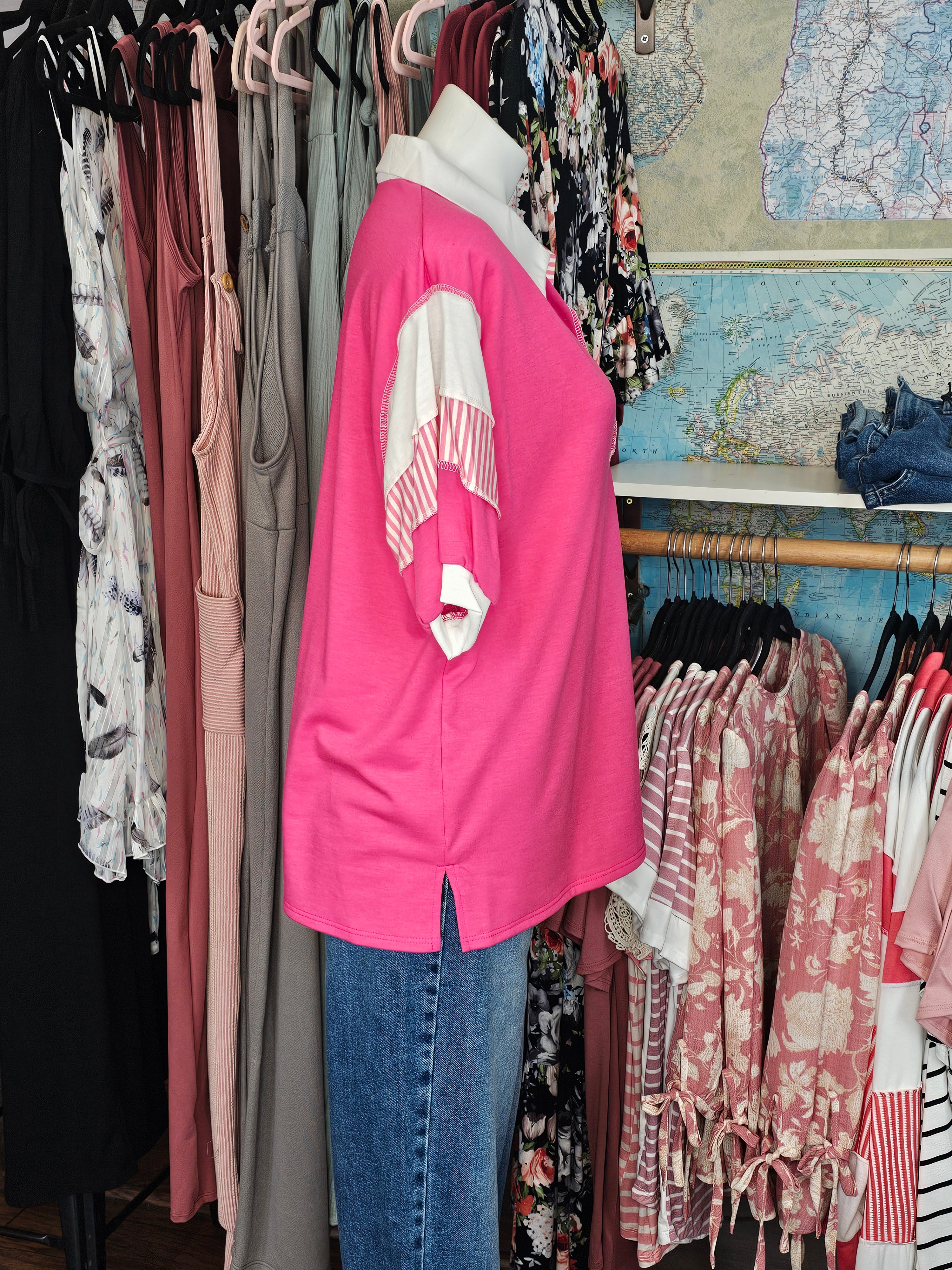 Bright Collared Short-sleeved Top