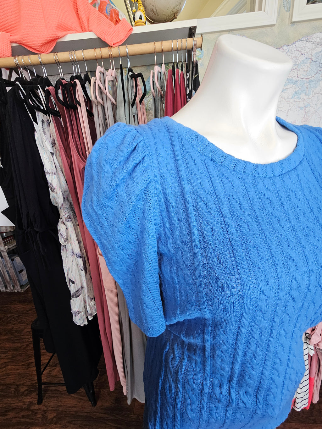 Blue Puff Sleeve Knit Top