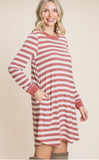 Striped Casual Knee Length Dress