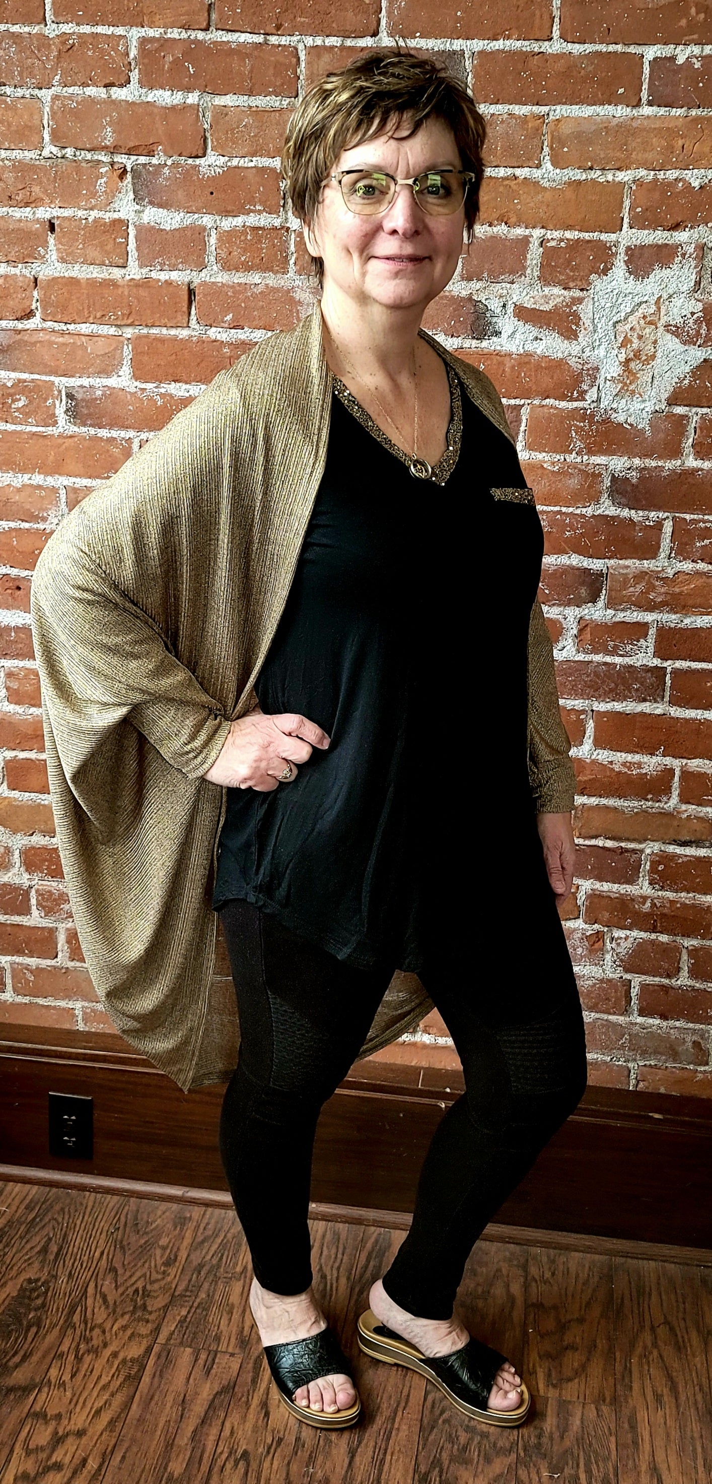 Gold detail V Neck Long Sleeve