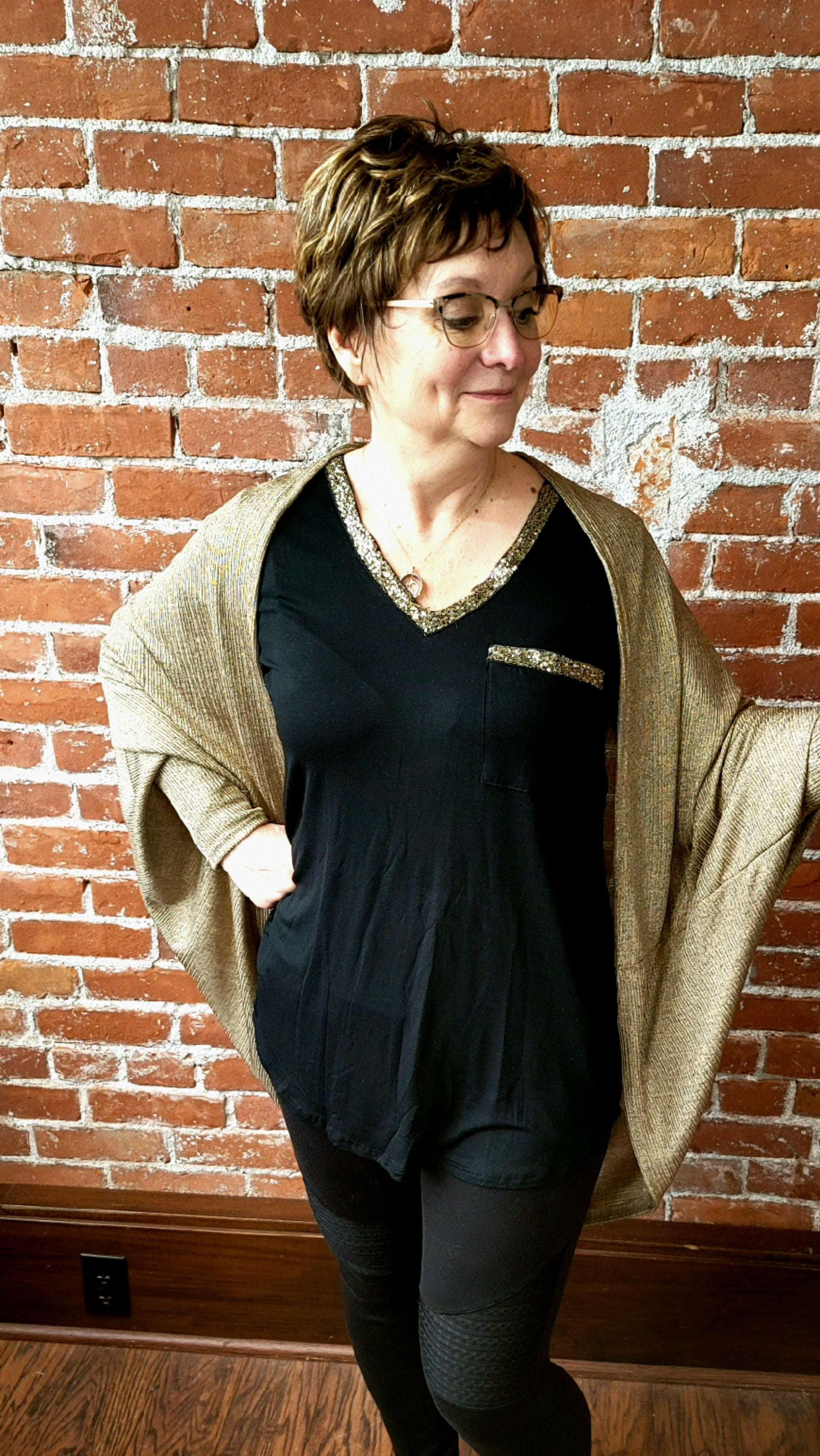 Gold detail V Neck Long Sleeve