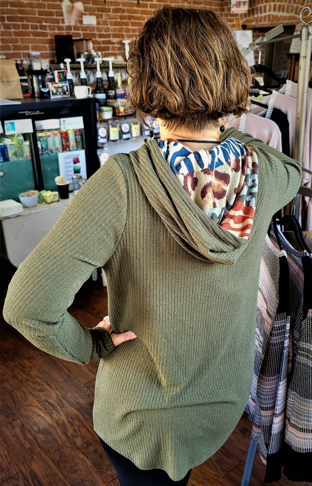 Plus Long Sleeve Ribbed Hoodie with Detailed Hood