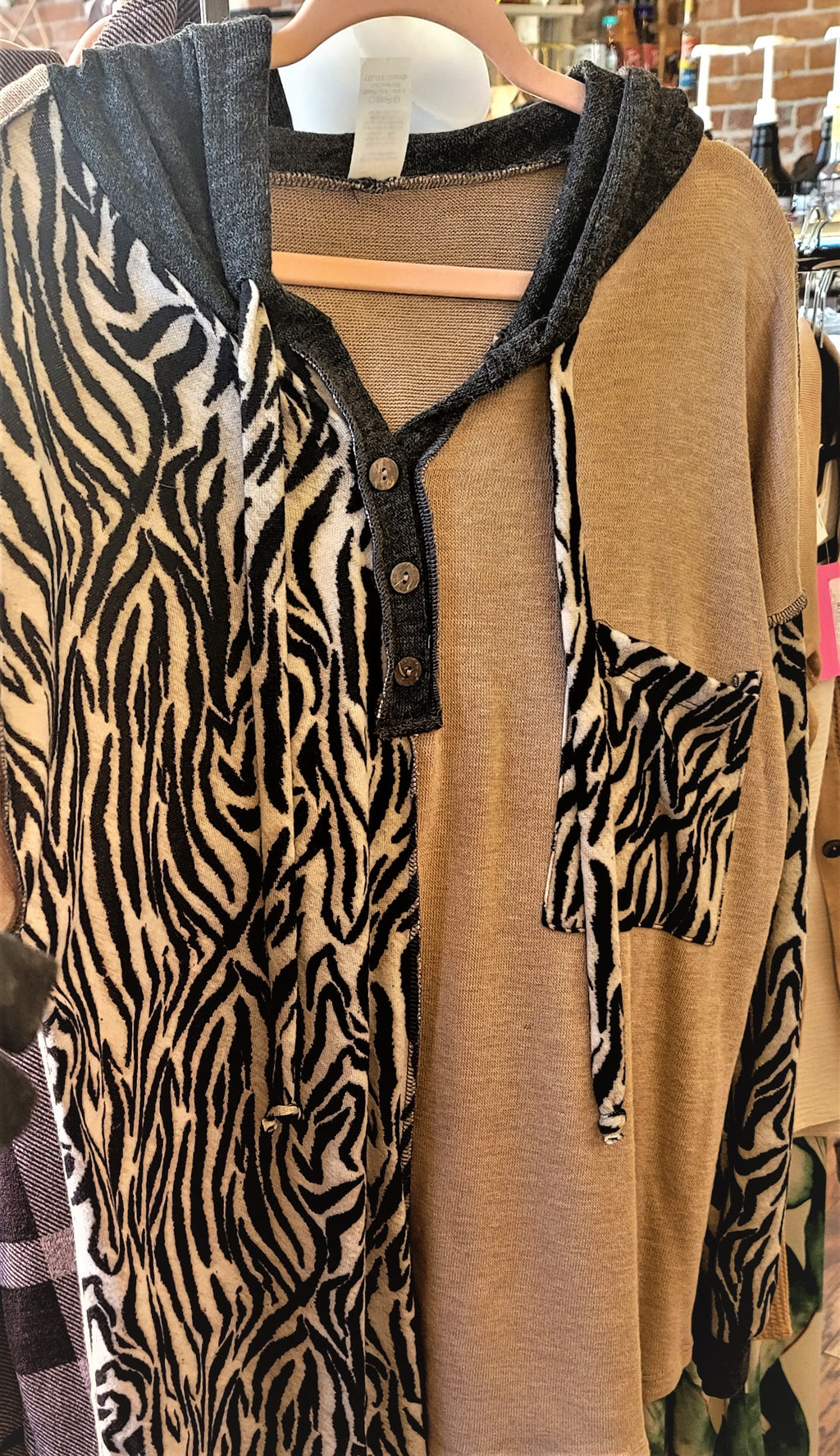 Plus Split Design Zebra Knit Hoodie