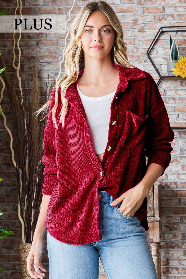 Plus Burgandy Round Hem Shacket