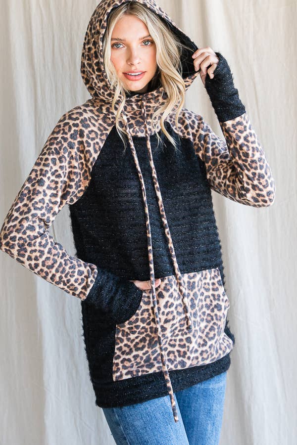 Fuzzy Sparkly Animal Print Hoodie