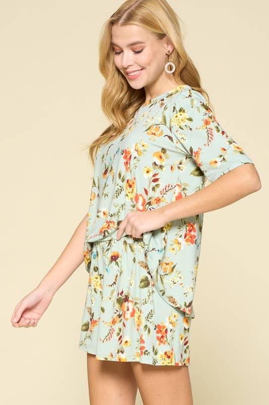 Plus Size Floral Printed Lounge Set