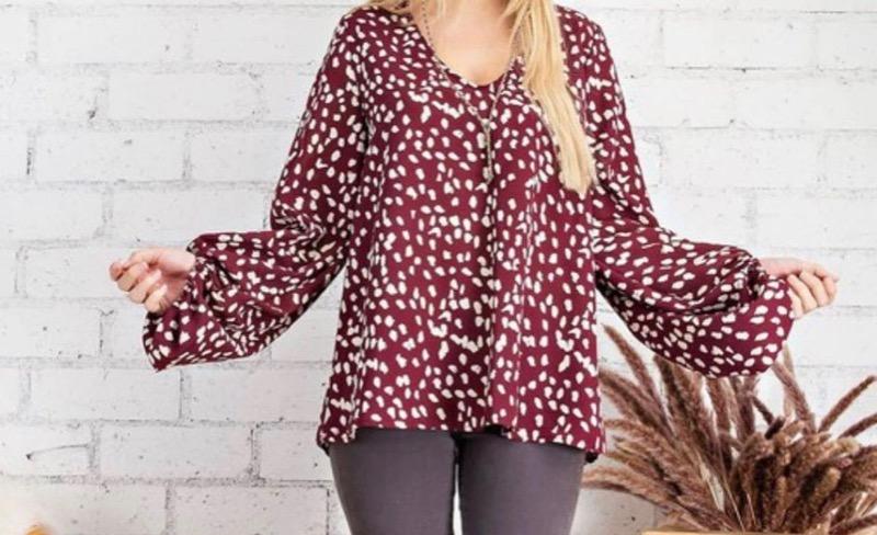 Wide sleeve V-Neck Blouse