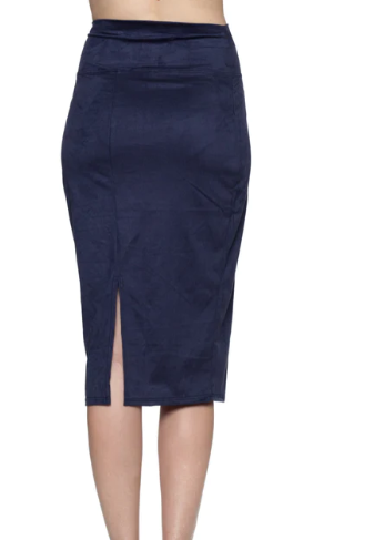 Navy Suede Pencil Skirt