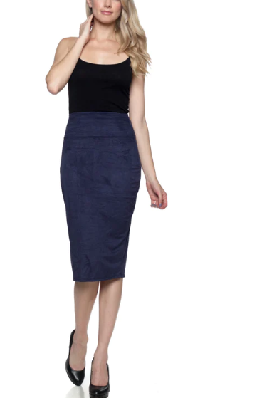 Navy Suede Pencil Skirt