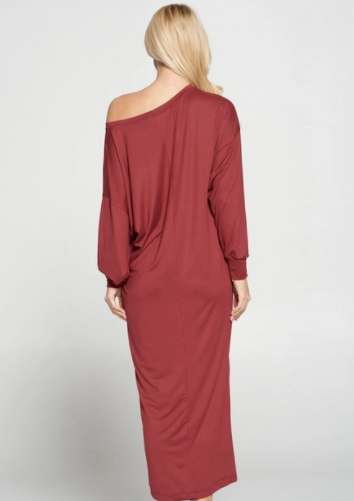 Made in USA Solid Long Sleeve Knit Maxi Dress