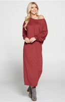 Made in USA Solid Long Sleeve Knit Maxi Dress