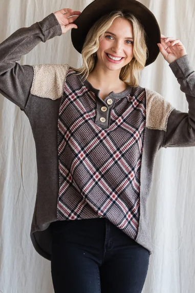 Plus Plaid Multi Color Relaxed Fit Long Sleeve