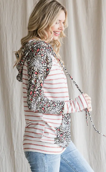 Animal Print Striped Hoodie