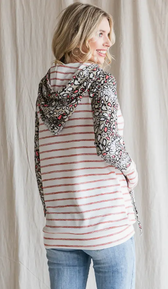 Animal Print Striped Hoodie
