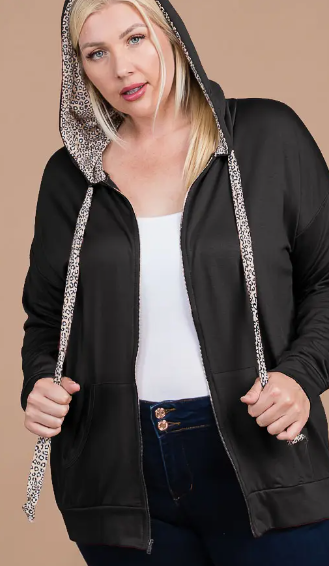 Plus size animal print contrast zip up