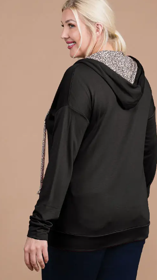 Plus size animal print contrast zip up