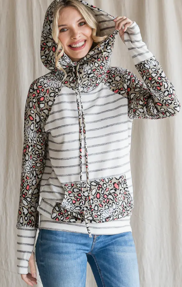 Animal Print Striped Hoodie