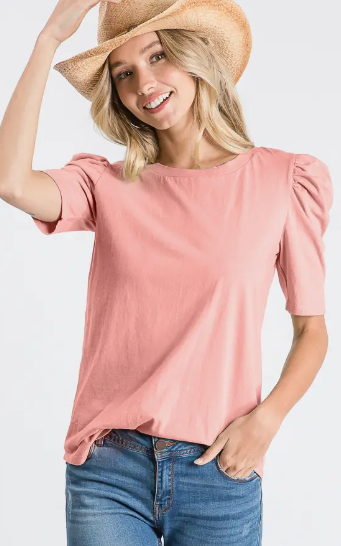 Cotton Puff Sleeve Top Pink