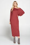Made in USA Solid Long Sleeve Knit Maxi Dress